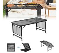 LZQ Table de camping pliable avec plaque en maille métallique - Table de jardin pliable - Légère et portable - Petite table (120 × 60 × 54,6 cm)