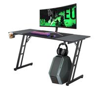 LZQ Table de gaming 120 x 60 cm, bureau de gaming pour ordinateur avec revêtement en fibre de carbone, table de bureau pour gaming avec porte-gobelet et crochet pour casque pour une expérience de jeu