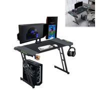 LZQ Table de gaming LED 160 x 60 cm, bureau de gaming pour ordinateur avec revêtement en fibre de carbone, table de bureau pour gaming avec porte-gobelet et crochet pour casque pour une expérience de
