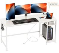 LZQ Table de jeu 152cm avec bascules de sécurité GS - Bureau métallique avec étagère réglable en hauteur & support d'écran, blanc