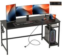 LZQ Table de jeu 152cm avec bascules de sécurité GS - Bureau métallique avec étagère réglable en hauteur & support d'écran, noir