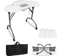 LZQ Table de manucure blanche Table de manucure avec roulettes Sac à poussière et sac de transport, Table de manucure pliable pour la reconstruction des ongles