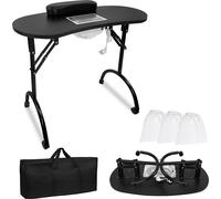 LZQ Table de manucure noire Table de manucure avec roulettes Sac à poussière et sac de transport, Table de manucure pliable pour la reconstruction des ongles