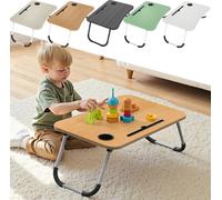 LZQ Table d'ordinateur portable pliable 60 x 40 cm - Table de lit avec porte-boisson, table d'ordinateur portable pour le lit, le canapé, le petit déjeuner, la lecture et le travail, Noyer