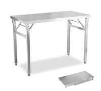 LZQ Table pliante en acier inoxydable 60 x 100 x 85 cm - Table de travail pliable en acier inoxydable avec cadre stable - Table de travail pliable en acier inoxydable pour cuisine, bar, restaurant