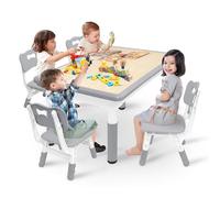 LZQ Table pour enfant avec 4 chaises, groupe de sièges réglables en hauteur, ensemble de chaises pour maternelle et chambre d'enfant, meubles en plastique, ensemble de sièges pour garçons et filles à