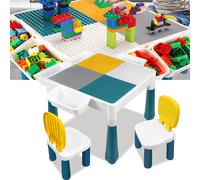 LZQ Table pour enfants avec chaises 6 en 1 Table multi-activités compatible pour enfants Table de construction Table de jeu pour enfants incl.163 pièces de blocs