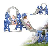 LZQ Toboggan autoportant 4 en 1 pour enfants à partir de 1 an, avec panier de basket, balançoire et cadre d'escalade, pour l'intérieur et l'extérieur, toboggan pour tout-petits, en plastique (arc)