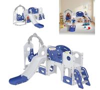 LZQ Toboggan pour enfant, grand kit de toboggan en plastique avec long toboggan, balançoire et panier de basket, toboggan pour enfants avec tunnel, espace de rangement et échelle, toboggan d'intérieur