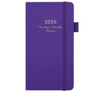 LZQHQYVF Planificateur de poche 2026 de janvier 2026 à décembre 2026, hebdomadaire et mensuel, 9,8 x 18,8 cm, couverture en cuir synthétique, planificateur de poche, avec boucle pour stylo, fermeture