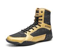 LZQpearl Boxschuhe, Modische High-Top Muay-Thai Wrestling Stiefel, Professionelle Kampfsport Sparring Sneaker Für Herren Damen (Black&Glod,45)