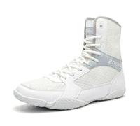 LZQpearl Boxschuhe, Modische High-Top Muay-Thai Wrestling Stiefel, Professionelle Kampfsport Sparring Sneaker Für Herren Damen (White&Grey,44)