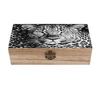 LZQPOEAS Boîte à souvenirs en bois avec couvercle à charnière en forme de tête de léopard noir et blanc - Jolie boîte à souvenirs décorative en bois pour travaux manuels, loisirs et bijoux