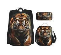 LZQPOEAS Ensemble de 3 sacs à dos avec animaux sauvages tigre pour ordinateur portable, sac à déjeuner, trousse à crayons pour homme et femme, noir, taille unique, sacs à dos de voyage, Noir , Taille