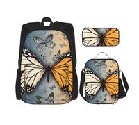 LZQPOEAS Ensemble de 3 sacs à dos avec beau papillon pour ordinateur portable, sac à déjeuner, trousse à crayons pour homme et femme, noir, taille unique, sacs à dos de voyage, Noir , Taille unique,