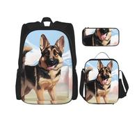 LZQPOEAS Ensemble de 3 sacs à dos avec berger allemand pour amoureux des chiens - Sac à dos pour ordinateur portable, sac à déjeuner, trousse à crayons pour homme et femme - Noir - Taille unique, Noir