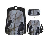 LZQPOEAS Ensemble de 3 sacs à dos avec corbeaux noirs pour ordinateur portable, sac à déjeuner, trousse à crayons pour homme et femme, noir, taille unique, sacs à dos de voyage, Noir , Taille unique,