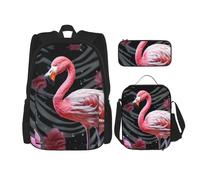 LZQPOEAS Ensemble de 3 sacs à dos avec flamant rose pour ordinateur portable, sac à déjeuner, trousse à crayons pour homme et femme, noir, taille unique, sacs à dos de voyage, Noir , Taille unique,