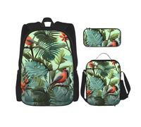 LZQPOEAS Ensemble de 3 sacs à dos avec plantes tropicales pour ordinateur portable, sac à déjeuner, trousse à crayons pour homme et femme, noir, taille unique, sacs à dos de voyage, Noir , Taille