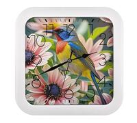LZQPOEAS Horloge murale à fleurs et oiseaux - Tendance - Polyvalente - Silencieuse - Simple et élégante - Sans tic-tac - Facile à installer - Horloge carrée moderne pour décoration de la maison