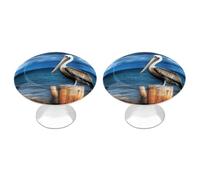 LZQPOEAS Lot de 2 boutons de tiroir ronds en acier inoxydable avec drapeau pélican, oiseau de mer, ciel marin, 2,8 cm