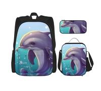 LZQPOEAS Lot de 3 sacs à dos avec adorable dauphin pour ordinateur portable, sac à déjeuner, trousse à crayons pour homme et femme, noir, taille unique, sacs à dos de voyage, Noir , Taille unique,