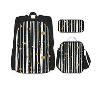 LZQPOEAS Lot de 3 sacs à dos avec encre et rayures à pois dorés pour ordinateur portable, sac à déjeuner, trousse à crayons pour homme et femme, noir, taille unique, sacs à dos de voyage, Noir ,