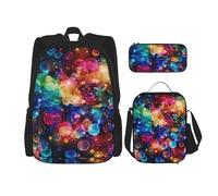LZQPOEAS Lot de 3 sacs à dos avec étoiles arc-en-ciel colorées pour ordinateur portable, sac à déjeuner, trousse à crayons pour homme et femme, noir, taille unique, sacs à dos de voyage, Noir , Taille