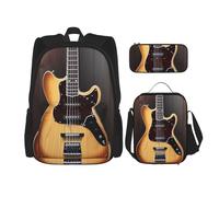 LZQPOEAS Lot de 3 sacs à dos avec guitare, instrument de musique, ordinateur portable, sac à déjeuner, trousse à crayons pour homme et femme, sac de voyage, Noir , Taille unique, Sacs à dos de voyage