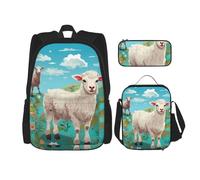 LZQPOEAS Lot de 3 sacs à dos avec motif mouton pour ordinateur portable, sac à déjeuner, trousse à crayons pour homme et femme, noir, taille unique, sacs à dos de voyage, Noir , Taille unique, Sacs à