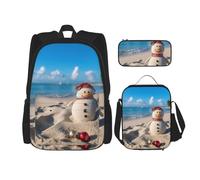 LZQPOEAS Lot de 3 sacs à dos avec sable bonhomme de neige sur la plage pour ordinateur portable, sac à déjeuner, trousse à crayons pour homme et femme, noir, taille unique, sacs à dos de voyage, Noir