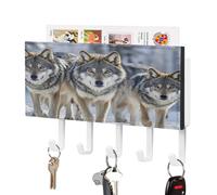 LZQPOEAS Lot de loups - Support mural pour clés avec organiseur de courrier - Porte-clés adhésif tendance avec 5 crochets - Sans perçage - En cuir synthétique - Pour entrée, cuisine, couloir