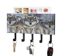 LZQPOEAS Lot de loups - Support mural pour clés avec organiseur de courrier - Porte-clés adhésif tendance avec 5 crochets - Sans perçage - En cuir synthétique - Pour entrée, cuisine, couloir