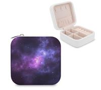 LZQPOEAS Magic Galaxy Sky Boîte à bijoux violette en polyuréthane, étui de rangement à motif de galaxie, boîte de rangement portable pour bijoux de voyage pour ranger bagues, pendentifs, boucles