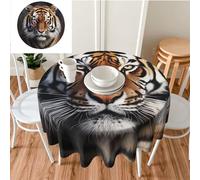 LZQPOEAS Nappe ronde de 152,4 x 152,4 cm - Imprimé tigre - Imperméable - Résistante - Infroissable - Lavable - Pour cuisine, camping, pique-nique
