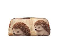 LZQPOEAS Nature Lovely Hedgehog Lovers Trousse à crayons en cuir Trousse à crayons Trousse de maquillage de voyage Sac de rangement à fermeture éclair pour femme homme, Argenté, One Size, Sport