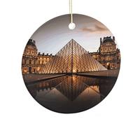 LZQPOEAS Pendentif rond en céramique à suspendre au musée du Louvre à Paris - Décoration d'intérieur double face personnalisée - Léger et durable - Cadeau pour la maison, les fêtes, les femmes et les