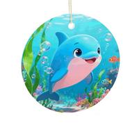 LZQPOEAS Pendentif rond en céramique à suspendre en forme de dauphin, décoration d'intérieur double face personnalisée, décoration d'intérieur légère et durable, cadeau pour la maison, les fêtes, les