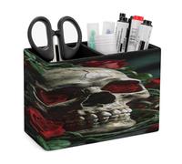 LZQPOEAS Porte-stylos en cuir à double compartiments en forme de tête de mort et de roses - Porte-crayons moderne pour bureau