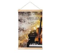LZQPOEAS Poster de notes de musique de piano et violon en bois à suspendre - Bannière murale avec cadres en bois - Art mural prêt à accrocher pour décoration d'intérieur - 40,6 x 61 cm