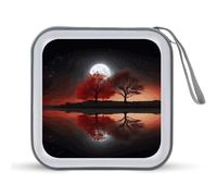 LZQPOEAS Red Tree Lake Moon Étui de rangement pour CD/DVD Capacité 40 CD Portable Fermeture Éclair Grand sac de rangement en plastique dur pour voiture