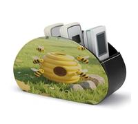LZQPOEAS Support de télécommande en cuir synthétique avec 5 compartiments en nid d'abeille jaune et abeilles - Pour bureau et maison