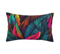 LZQPOEAS Taie d'oreiller en velours ultra doux - 40,6 x 61 cm - En micro polaire - Motif feuilles tropicales colorées - Avec fermeture éclair - Décoration d'intérieur moderne
