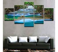 LZRNWP 5 Panneau cascade de la rivière de la forêt 150x80cm Peinture Murale d'art l'image imprimée sur Toile Photos d'œuvres d'art Mural Art Image Stickers pour Le Bureau, Maison, Salon, Chambre, Cuis