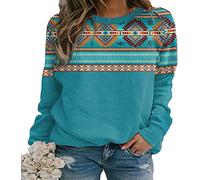 LZRYYBZ Femmes Ouest Aztec T Shirts Amérindien Aztèque Pull Geometric Crewneck Sweat-Shirt Ethnic Style Graphic Shirts