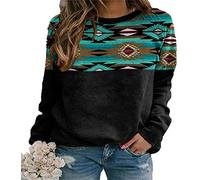 LZRYYBZ Femmes Ouest Aztec T Shirts Amérindien Aztèque Pull Geometric Crewneck Sweat-Shirt Ethnic Style Graphic Shirts