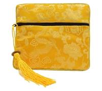 LZTDSBX Pochette Portefeuille en Soie personnalisée avec Motif Dragon, Fermeture éclair, Pochette Cadeau for Bijoux, Brocart de Chinoise Pompon, Petite carrée Tissu, Emballage Gros(Gold Yellow)