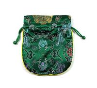 LZTDSBX Pochette Portefeuille en Soie, Petite Pochette Cadeau Tissu de for Bijoux, Brocart Satin Style Chinois avec Cordon Serrage, Sachet Gros for Bonbons et dragées Doublure(Green,20)