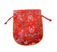 LZTDSBX Pochette Portefeuille en Soie, Petite Pochette Cadeau Tissu de for Bijoux, Brocart Satin Style Chinois avec Cordon Serrage, Sachet Gros for Bonbons et dragées Doublure(Red,20)