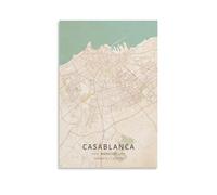 LZTEN Casablanca Poster sur toile vintage avec carte du Maroc - Décoration murale pour chambre à coucher, bureau, cuisine, cadeau - Sans cadre - 50 x 75 cm
